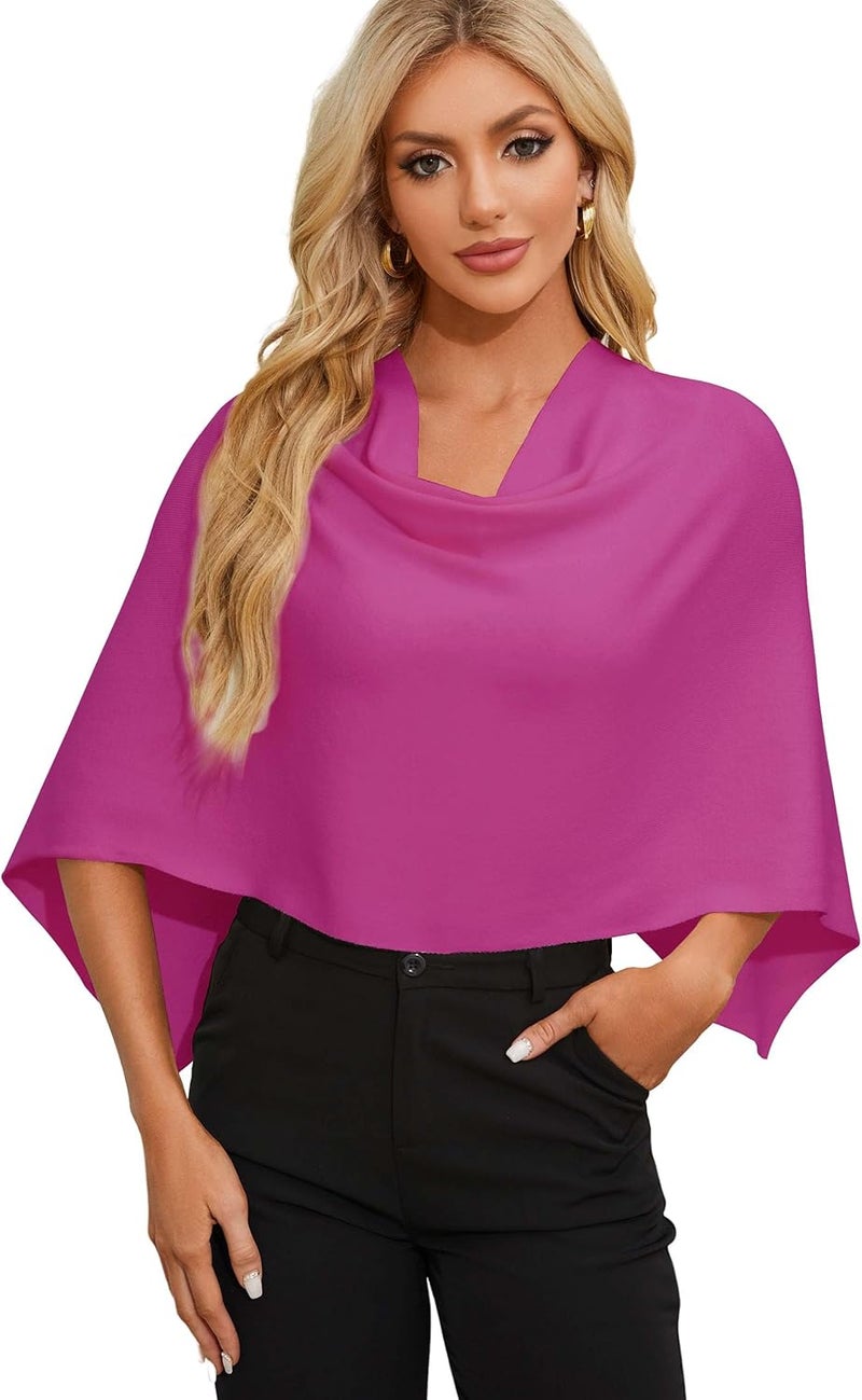 Puli Women Capri Poncho Sweater Slimming Fit Cropped Versatile Shawl Soft Knit Wraps Cowl Neck Short Tops - Image 1